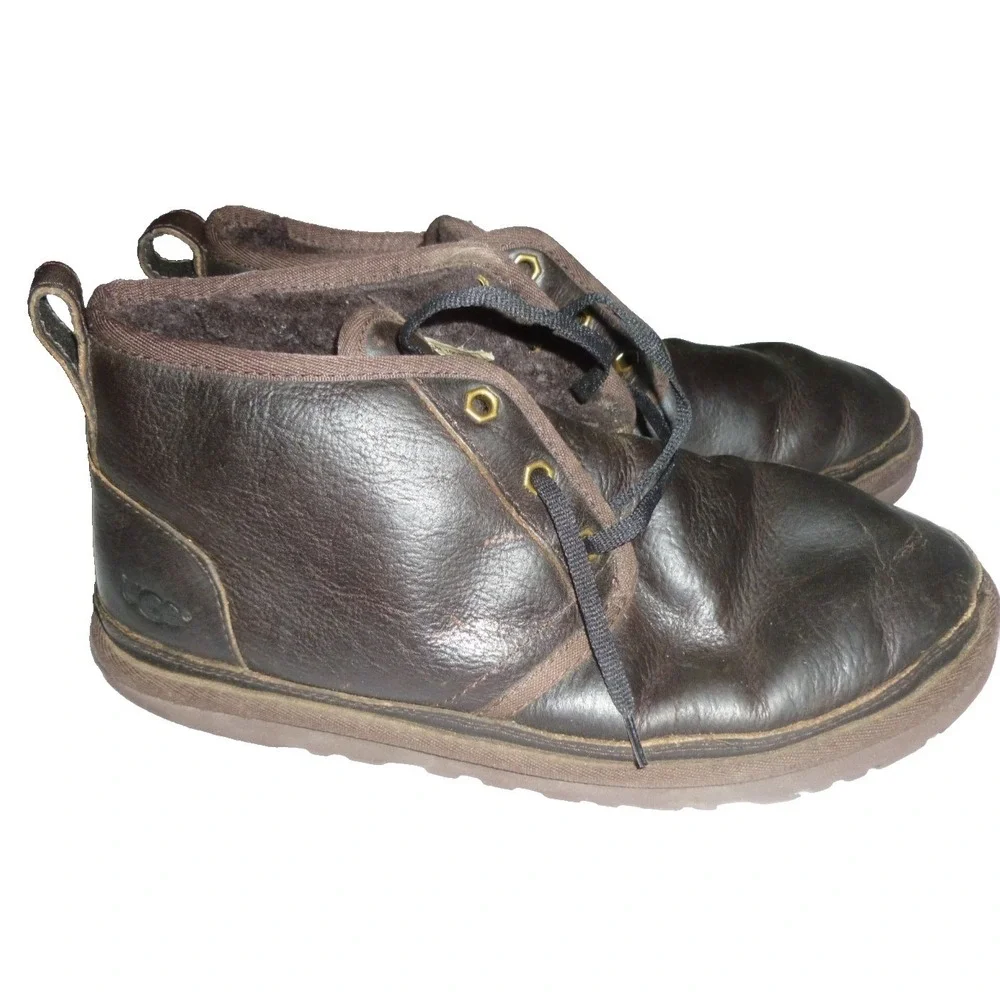 UGG Leighton Mens Dark Brown Leather Sheepskin Lined Chukka Boots Size‎ 8 10089